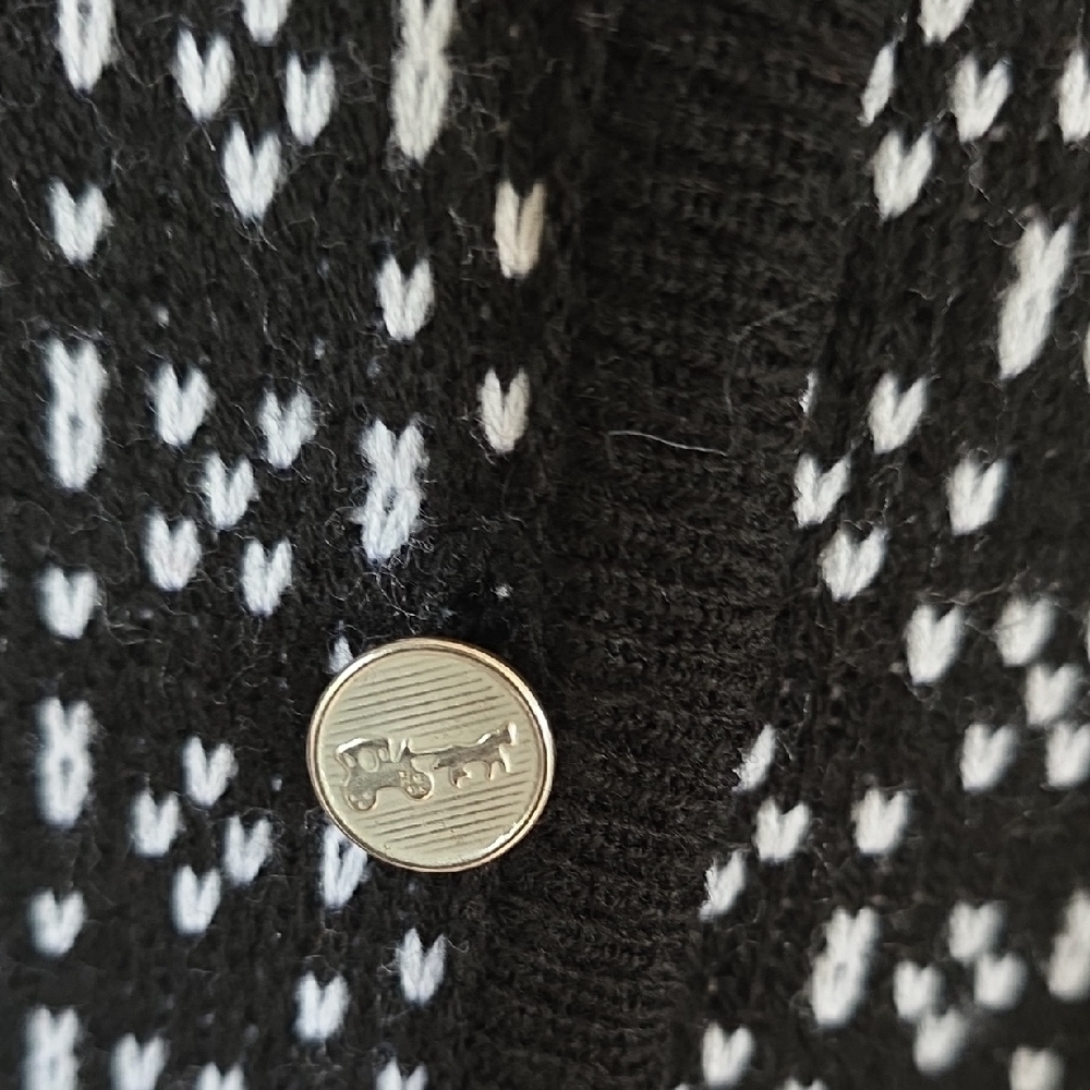 Tally Ho Black and White Patterned Cardigan with Red Accent Border - Picture 3 of 11